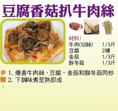 豆腐香菇扒牛肉絲