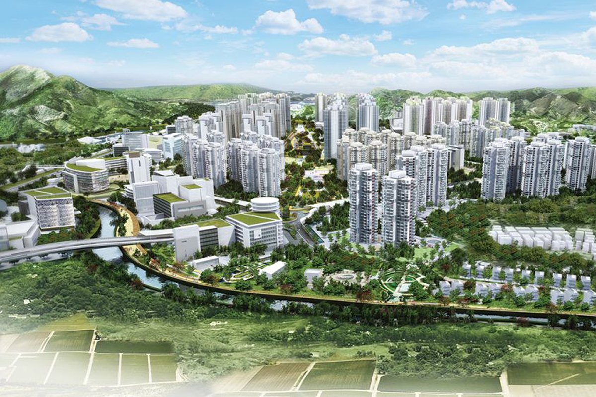 構想圖:  政府已覓得興建316,000個公營房屋單位的330公頃土地，當中約三成半來自不同新發展區項目，包括古洞北新發展區。