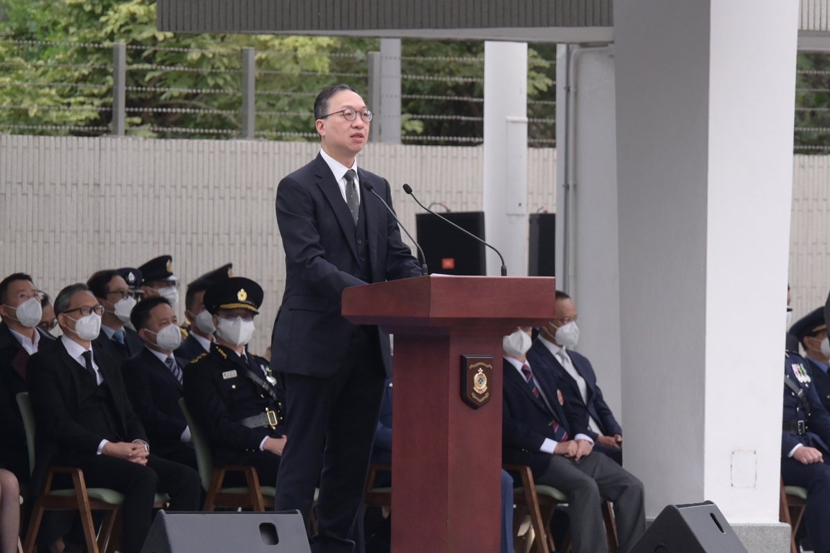 維護法治:  律政司司長林定國在升旗儀式致辭。