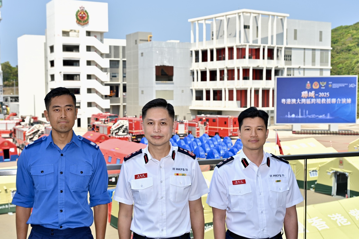 派員支援:  楊恩健（中）表示，粵澳合共派出約75人參與是次行動。