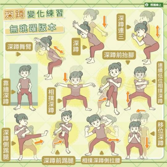 不用器材的深蹲變化練習...
