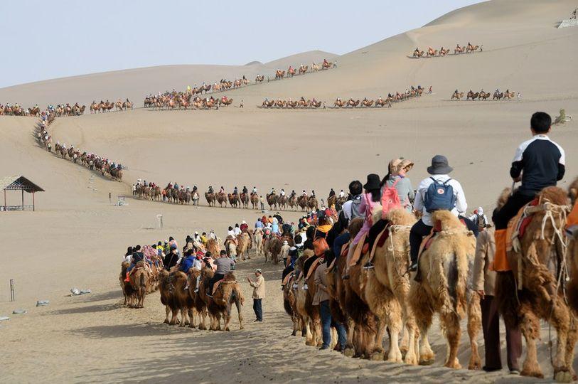 Embark on an enchanting camel journey through Dunhuang's mesmerizing desert oasis!...