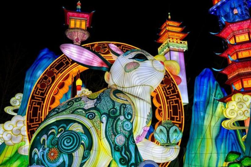 A large-scale lantern sculpture display...
