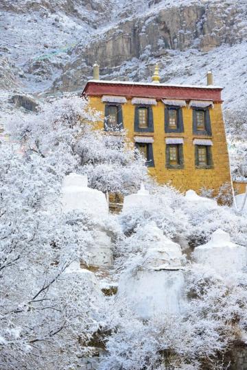 【西藏春雪】
踏入三月，香港全面回春，但在遠方西藏的帕邦喀，這個時節依然會下雪。藏廟、經輪、白雪，美不勝收。
王銘偉／圖...