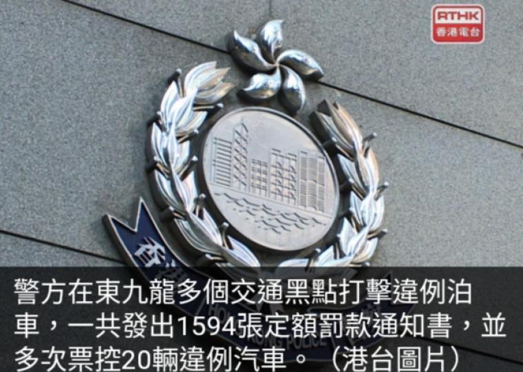 警方在東九龍打擊違泊,　
多次票控20輛違例汽車....