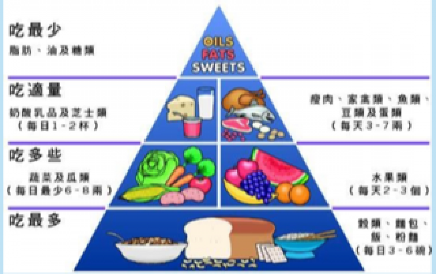 均衡飲食是健康的基礎
食物金字塔是把營養豐富的食品，有系統的歸類。食物金字塔的比例進食份量多寡可因性別，年齡及生理狀況的差異而調較。注意食物以天然清淡為主，才算是吃得健康。...