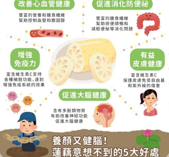 吃蓮藕的好處
蓮藕含有多種營養素對身體很有幫助,例如:維生素C、維生素E、鉀、鈣、鎂、銅、膳食纖維、單寧酸等。... 吃蓮藕的好處
蓮藕含有多種營養素對身體很有幫助,例如:維生素C、維生素E、鉀、鈣、鎂、銅、膳食纖維、單寧酸等。...