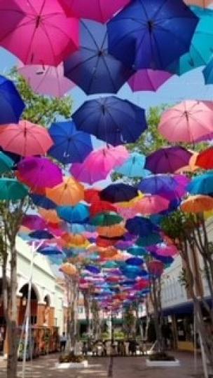 天幕
設計師利用不同顏色的雨傘作天幕，很有動感。...