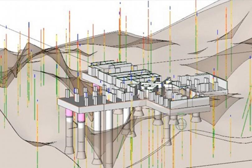 準確計算: BIM-SAFD主要利用幾款軟件共同協作,製作三維地基模型,準確顯示地質岩層與樁柱的關係,然後自動計算每一支樁基礎岩層的最低(Founding Level)標高。 準確計算: BIM-SAFD主要利用幾款軟件共同協作,製作三維地基模型,準確顯示地質岩層與樁柱的關係,然後自動計算每一支樁基礎岩層的最低(Founding Level)標高。