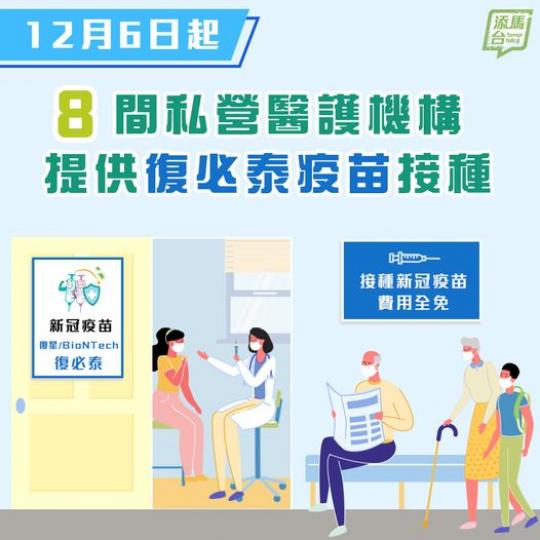 8 間私營醫護機構免費接種復必泰疫苗 8 間私營醫護機構免費接種復必泰疫苗