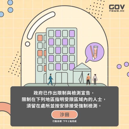 政府就沙田禾輋邨順和樓指明「受限區域」作出限制與檢測宣告及強制檢測公告 政府就沙田禾輋邨順和樓指明「受限區域」作出限制與檢測宣告及強制檢測公告