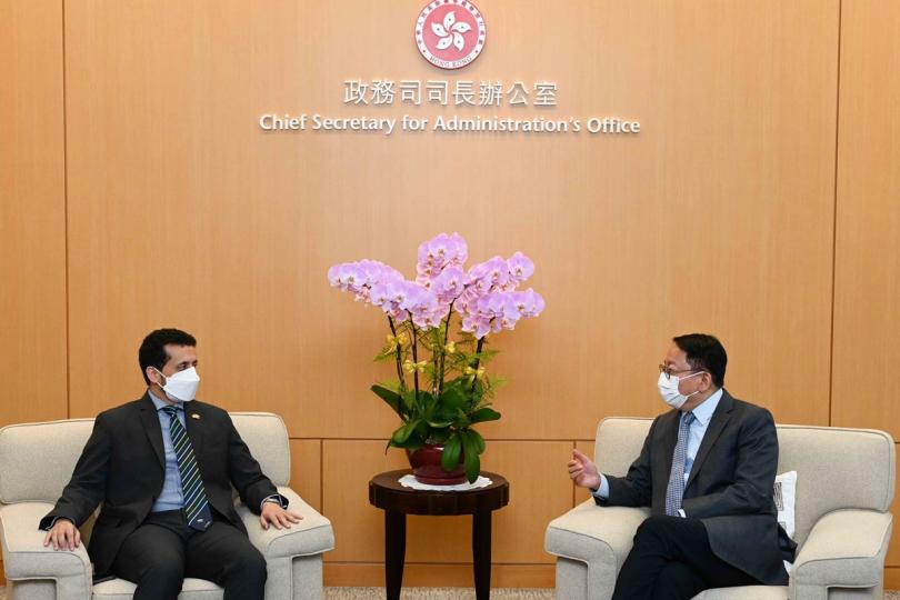 接見: 陳國基(右)接見亞洲橄欖球總會會長Qais Abdulla Al Dhalai。 接見: 陳國基(右)接見亞洲橄欖球總會會長Qais Abdulla Al Dhalai。