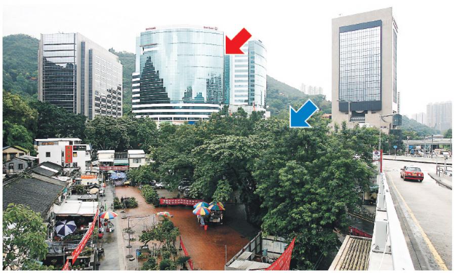 政府計劃興建的天橋,由沙田港鐵站伸往新城市中央廣場(紅箭嘴示),圖左為沙田排頭村,村民憂村口一排大樹(藍箭嘴示)會受到工程影響。(林振東攝)沙田排頭村村長藍戊發批評天橋工程影響樹木及風水,又指區議會及政府沒諮詢村民的意見。(林振東攝) 政府計劃興建的天橋,由沙田港鐵站伸往新城市中央廣場(紅箭嘴示),圖左為沙田排頭村,村民憂村口一排大樹(藍箭嘴示)會受到工程影響。(林振東攝)沙田排頭村村長藍戊發批評天橋工程影響樹木及風水,又指區議會及政府沒諮詢村民的意見。(林振東攝)