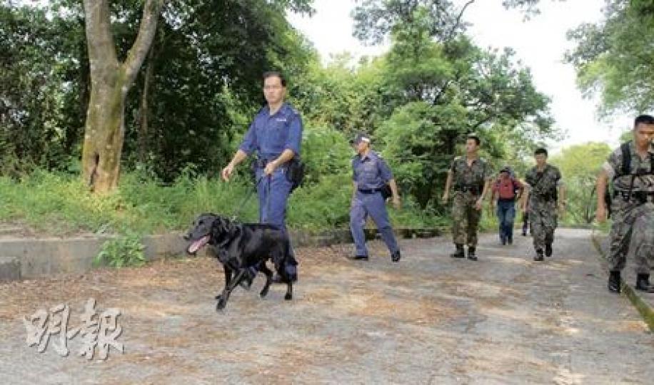 警方昨午帶同搜索犬,沿八仙嶺自然教育徑一帶搜索。(屈俊樂攝) 警方昨午帶同搜索犬,沿八仙嶺自然教育徑一帶搜索。(屈俊樂攝)
