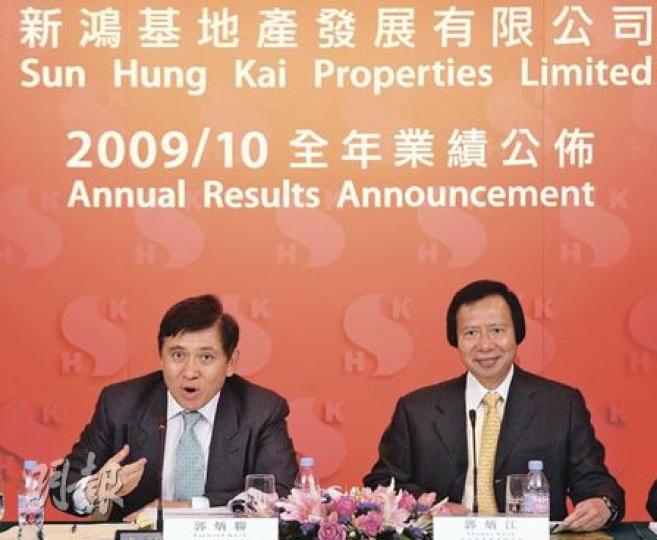 新地副主席兼董事總經理郭炳江(右)多次避談港府為樓價降溫的措施,只表示政府增加土地供應的方向正確,對樓價應會有正面影響。左為新地副主席兼董事總經理郭炳聯。(郭慶輝攝)(明報製圖) 新地副主席兼董事總經理郭炳江(右)多次避談港府為樓價降溫的措施,只表示政府增加土地供應的方向正確,對樓價應會有正面影響。左為新地副主席兼董事總經理郭炳聯。(郭慶輝攝)(明報製圖)