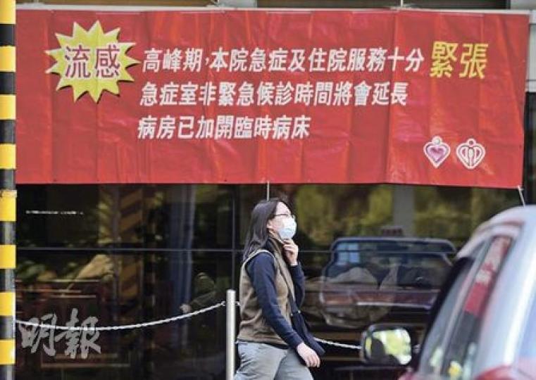 本港正式踏入流感高峰期,醫管局提醒市民,急症室輪候時間將會延長10至20%,但緊急及危急病人不受影響。(朱永倫攝)(明報製圖)(明報製圖) 本港正式踏入流感高峰期,醫管局提醒市民,急症室輪候時間將會延長10至20%,但緊急及危急病人不受影響。(朱永倫攝)(明報製圖)(明報製圖)