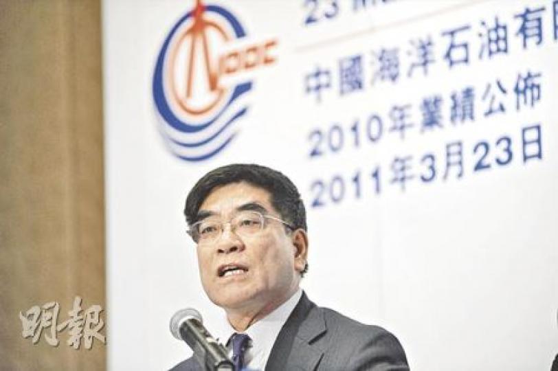 中海油董事長傅成玉昨於業績發布會上稱，公司進行海外投資前均做足風險評估，在中東動盪國家無大型投資。（何家達攝）