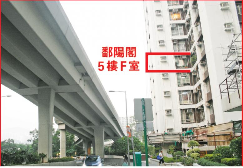 太古城鄱陽閣低層（紅框）額印貨呎售8034元，單位對正架空行車天橋，受車聲影響，被市場視為「籮底盤」，但業主連額印沽出仍淨袋約34萬元。（郭慶輝攝）