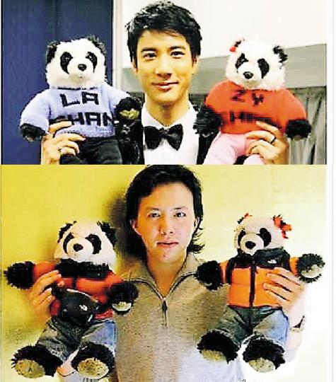 成龍將王力宏與李雲迪的照片拼合一起,擺明玩他們的緋聞。(微博圖片) 成龍將王力宏與李雲迪的照片拼合一起,擺明玩他們的緋聞。(微博圖片)