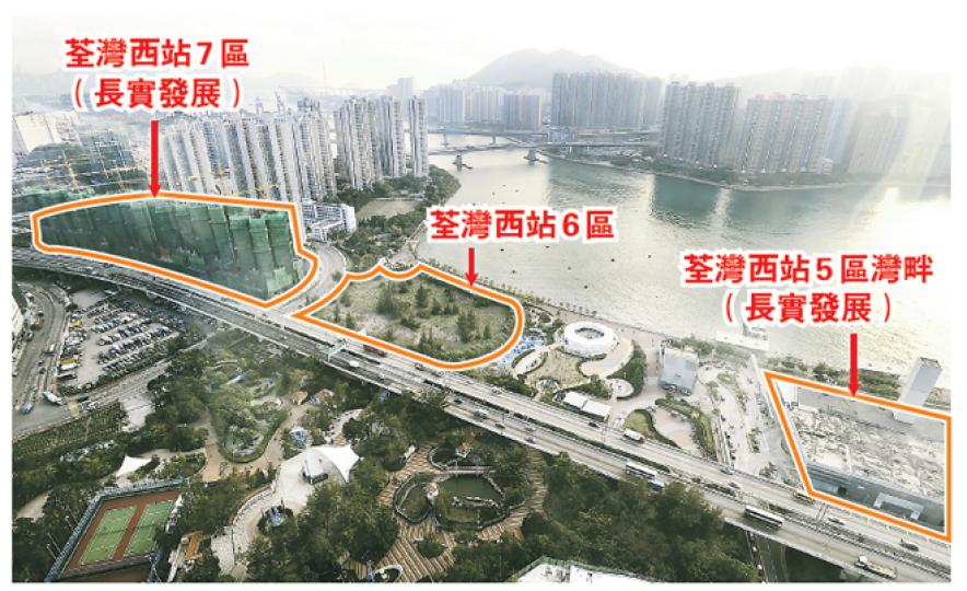 港鐵荃灣西站六區項目(中間)擁海景,並鄰近長實旗下的荃灣西站五區灣畔(圖右)及七區環宇(圖左),市場估值25億至31億元,住宅樓面地價每呎3700元至4600元。(余俊亮攝)荃灣西站六區雖設有限呎限量條款,但因位於臨海地段,最終吸引8間財團遞交標書,圖為恒地代表昨日入標。(尹錦恩攝)長實已奪得荃灣西站五區及七區地皮,對六區地可謂志在必得。圖為長實代表昨日遞交荃灣西站六區標書。(尹錦恩攝) 港鐵荃灣西站六區項目(中間)擁海景,並鄰近長實旗下的荃灣西站五區灣畔(圖右)及七區環宇(圖左),市場估值25億至31億元,住宅樓面地價每呎3700元至4600元。(余俊亮攝)荃灣西站六區雖設有限呎限量條款,但因位於臨海地段,最終吸引8間財團遞交標書,圖為恒地代表昨日入標。(尹錦恩攝)長實已奪得荃灣西站五區及七區地皮,對六區地可謂志在必得。圖為長實代表昨日遞交荃灣西站六區標書。(尹錦恩攝)