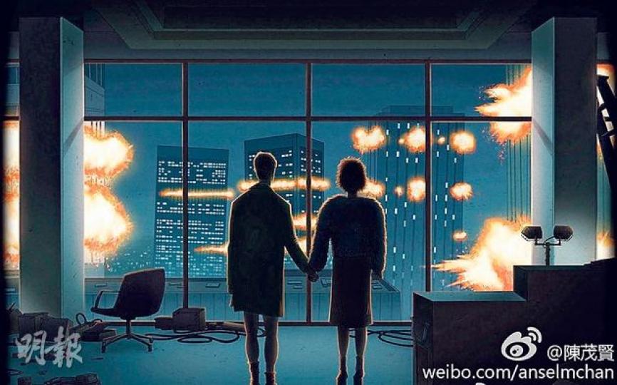 吳千語轉載朋友插畫來寓意愛情即使面對槍林彈雨,都愛得堅定。(微博圖片) 吳千語轉載朋友插畫來寓意愛情即使面對槍林彈雨,都愛得堅定。(微博圖片)