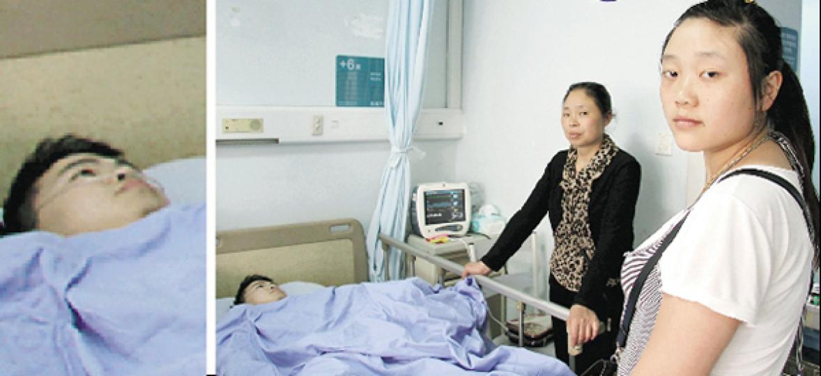 陸波(病牀上,小圖)妻子白雅玲(右)表示,原來打算兩年內生孩子,但丈夫受傷後一切無從談起。(麥俊攝) 陸波(病牀上,小圖)妻子白雅玲(右)表示,原來打算兩年內生孩子,但丈夫受傷後一切無從談起。(麥俊攝)