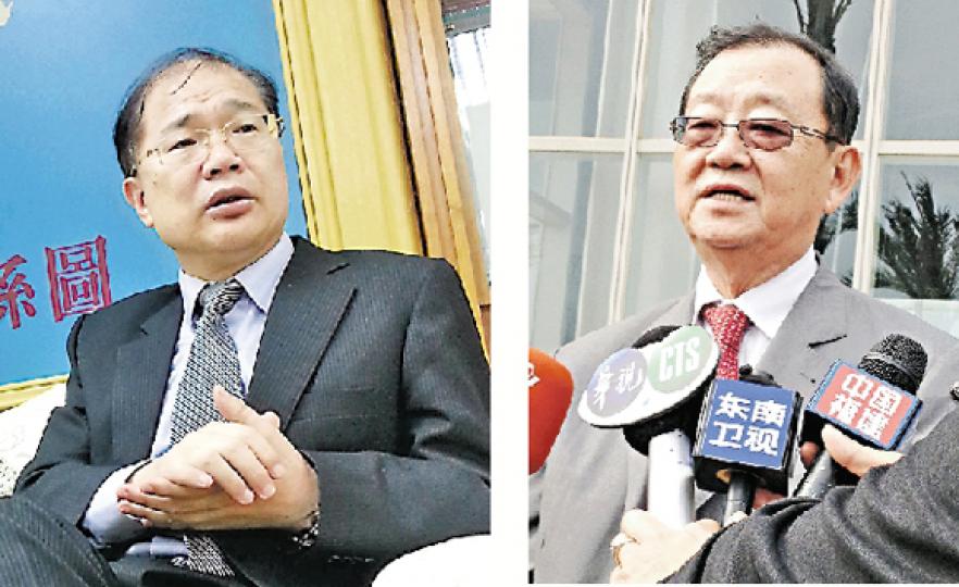台灣土地開發董事長邱復生(右圖)認為,金門可作為廈門和台灣的延伸,未來發展成自由經濟示範區,也可為香港品牌提供一個展銷平台。左圖為金門縣縣長李沃士。(張聞文攝) 台灣土地開發董事長邱復生(右圖)認為,金門可作為廈門和台灣的延伸,未來發展成自由經濟示範區,也可為香港品牌提供一個展銷平台。左圖為金門縣縣長李沃士。(張聞文攝)