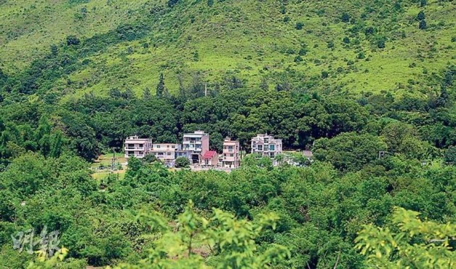 從噹噹石,或旁邊的小山嶺,可看到禾徑山村及風水林格局。(黃志東攝)噹噹石能發出清脆噹噹響聲。(黃志東攝)(明報製圖) 從噹噹石,或旁邊的小山嶺,可看到禾徑山村及風水林格局。(黃志東攝)噹噹石能發出清脆噹噹響聲。(黃志東攝)(明報製圖)