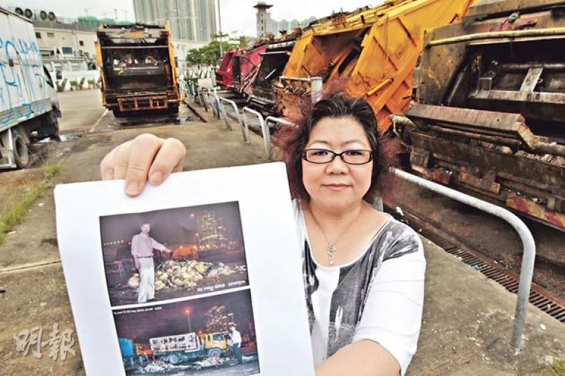 日出康城首都前業委會主席宋太(圖)發現,鄰近將軍澳堆填區的環保大道一帶,尤其是駿昌街停車場,凌晨時分不時有垃圾車駛至棄置垃圾,猶如「小型堆填區」,是日出康城「第二嚴重的臭味來源」,故她堅決反對擴建堆填區,並要求署方先加緊執法。(郭慶輝攝)(明報製圖) 日出康城首都前業委會主席宋太(圖)發現,鄰近將軍澳堆填區的環保大道一帶,尤其是駿昌街停車場,凌晨時分不時有垃圾車駛至棄置垃圾,猶如「小型堆填區」,是日出康城「第二嚴重的臭味來源」,故她堅決反對擴建堆填區,並要求署方先加緊執法。(郭慶輝攝)(明報製圖)