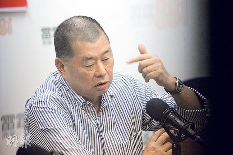 壹傳媒集團主席黎智英(圖)昨早臨時答允接受商台邀約訪問,回應接連遭到恐嚇事件,他說作為傳媒老闆「未驚過」,並估計是有人不滿他旗下報章推動七一遊行。(劉焌陶攝) 壹傳媒集團主席黎智英(圖)昨早臨時答允接受商台邀約訪問,回應接連遭到恐嚇事件,他說作為傳媒老闆「未驚過」,並估計是有人不滿他旗下報章推動七一遊行。(劉焌陶攝)
