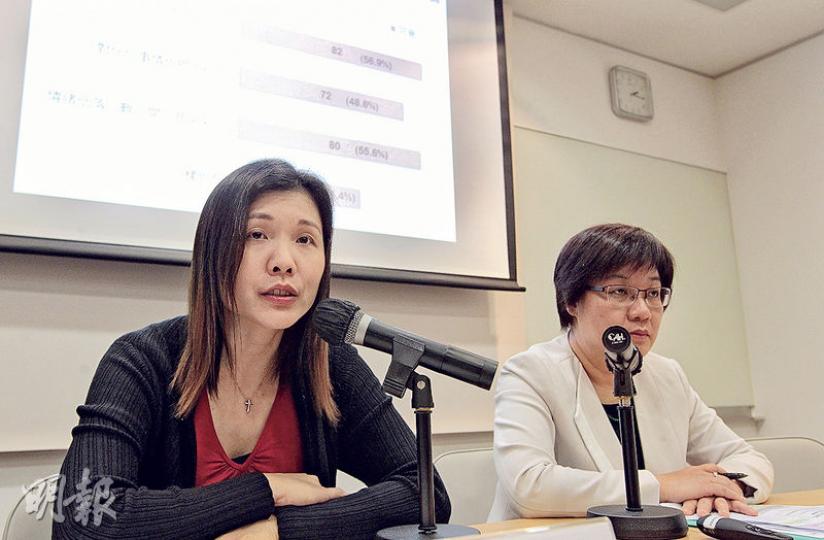 家事調解督導及親職協調員伍胡文佩(左)表示,尋求調解的多屬女性,但其實男性亦需要情緒輔導。圖右為離異父母支援服務協調主任鄭朱雪嫻。(李澤彤攝) 家事調解督導及親職協調員伍胡文佩(左)表示,尋求調解的多屬女性,但其實男性亦需要情緒輔導。圖右為離異父母支援服務協調主任鄭朱雪嫻。(李澤彤攝)