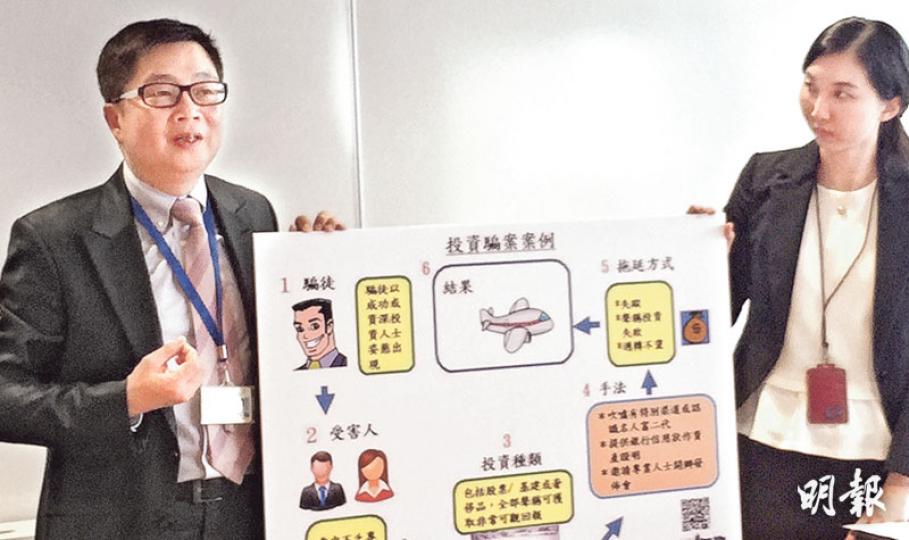 警方商業罪案調查科總督察黃以民(左)提醒市民,不少騙徒聲稱投資項目可在短期獲利、機會「千載難逢」,市民一定要冷靜考慮,小心核實投資項目。右為高級督察陳日淮。(陳顥之攝) 警方商業罪案調查科總督察黃以民(左)提醒市民,不少騙徒聲稱投資項目可在短期獲利、機會「千載難逢」,市民一定要冷靜考慮,小心核實投資項目。右為高級督察陳日淮。(陳顥之攝)