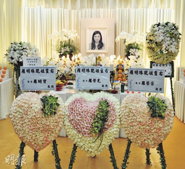 羅明珠靈堂上擺放她的黑白遺照,她臉帶笑容,前面放着她弟妹的心形花圈。(攝影:梁迺楠)黃百鳴(左)與袁潔瑩代表羅明珠家人見傳媒,兩人傷感雙眼通紅。(攝影:梁迺楠)李麗珍日前赴台治情傷,她送上花圈悼念亡友羅明珠。(攝影:梁迺楠)關寶慧憶起與羅明珠相處的時光。(攝影:梁迺楠)高志森難忘第一部電影與羅明珠合作。(攝影:梁迺楠)袁潔瑩戴上太陽眼鏡仍難掩悲傷神情。(攝影:梁迺楠)吳麗珠對羅明珠突然離世感到惋惜。(攝影:梁迺楠)周美鳳(右)穿上黑色素服到靈堂拜祭。(攝影:梁迺楠)羅明珠喪禮採用佛教儀式,靈堂上 羅明珠靈堂上擺放她的黑白遺照,她臉帶笑容,前面放着她弟妹的心形花圈。(攝影:梁迺楠)黃百鳴(左)與袁潔瑩代表羅明珠家人見傳媒,兩人傷感雙眼通紅。(攝影:梁迺楠)李麗珍日前赴台治情傷,她送上花圈悼念亡友羅明珠。(攝影:梁迺楠)關寶慧憶起與羅明珠相處的時光。(攝影:梁迺楠)高志森難忘第一部電影與羅明珠合作。(攝影:梁迺楠)袁潔瑩戴上太陽眼鏡仍難掩悲傷神情。(攝影:梁迺楠)吳麗珠對羅明珠突然離世感到惋惜。(攝影:梁迺楠)周美鳳(右)穿上黑色素服到靈堂拜祭。(攝影:梁迺楠)羅明珠喪禮採用佛教儀式,靈堂上