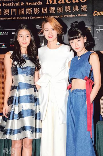 余香凝（左起）、梁詠琪及廖子妤在澳門出席《骨妹》記者會。（攝影鎅O者﹕林祖傑）