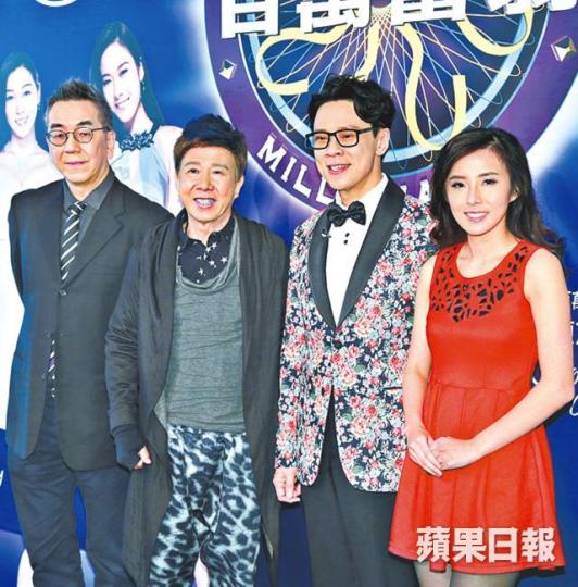 ■(左起)陶傑、尹光、主持陳志雲昨日錄影《百萬富翁》。■嘉賓張崇基與陳志雲握手。 ■(左起)陶傑、尹光、主持陳志雲昨日錄影《百萬富翁》。■嘉賓張崇基與陳志雲握手。