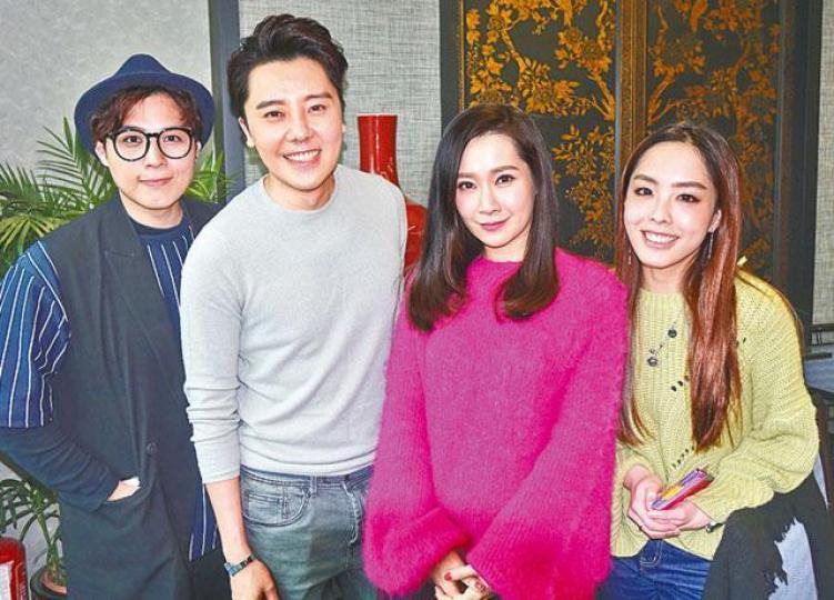 ■關心妍(右二)與組合MFM出席公司新春團拜。 ■關心妍(右二)與組合MFM出席公司新春團拜。
