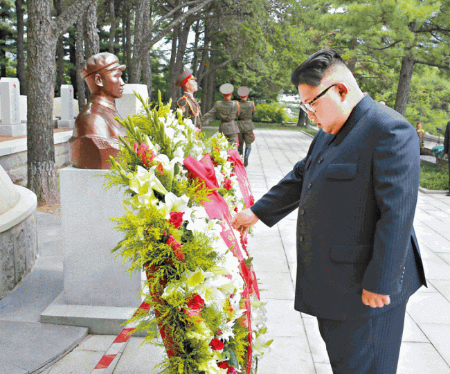 ■金正恩到中國人民志願軍烈士陵園獻花圈。