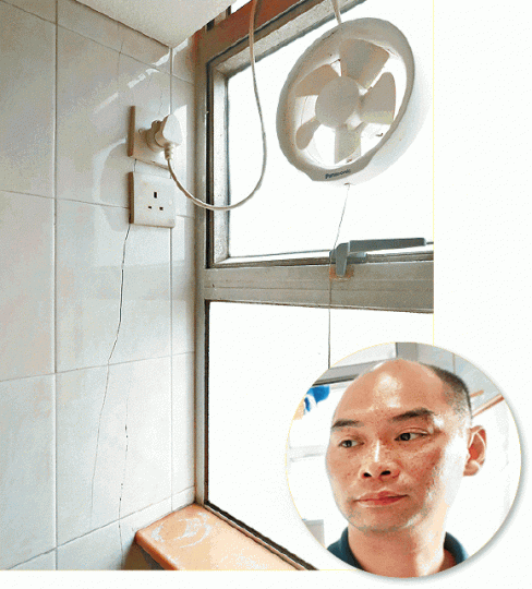■居民陳先生(圓圖)指工程進行後,家中多處出現裂縫。謝榮耀攝 ■居民陳先生(圓圖)指工程進行後,家中多處出現裂縫。謝榮耀攝