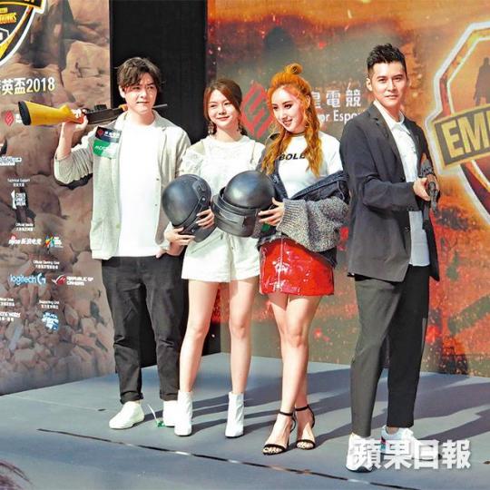 (左起)洪卓立、曾樂彤、許靖韻及陳家樂昨出席電競活動。 (左起)洪卓立、曾樂彤、許靖韻及陳家樂昨出席電競活動。