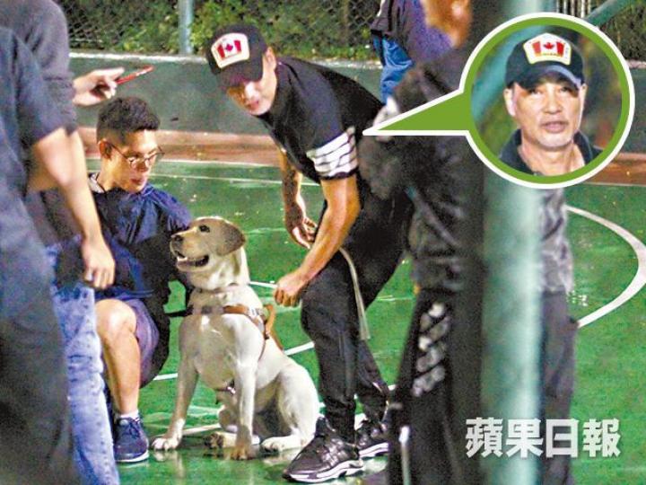 任達華趁未埋位時,與導盲犬培養感情。 任達華趁未埋位時,與導盲犬培養感情。