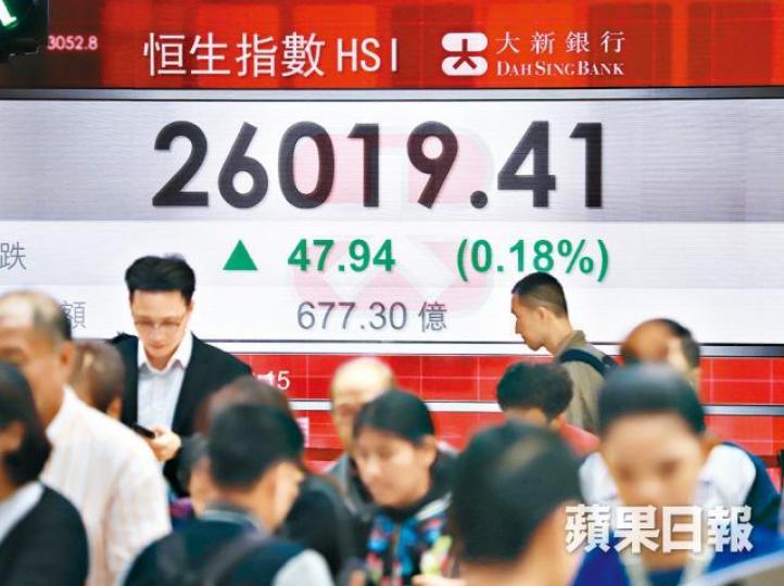 在騰訊及滙控支持下,港股重返兩萬六關口。譚德潤攝 在騰訊及滙控支持下,港股重返兩萬六關口。譚德潤攝