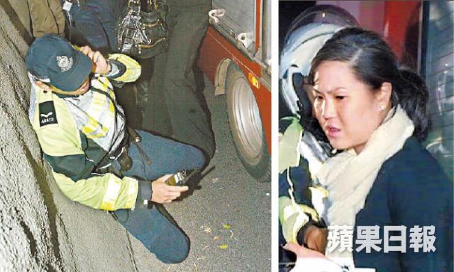 2010年，一名高級警員調查車禍時遭Amina掌摑至倒地（左圖）。