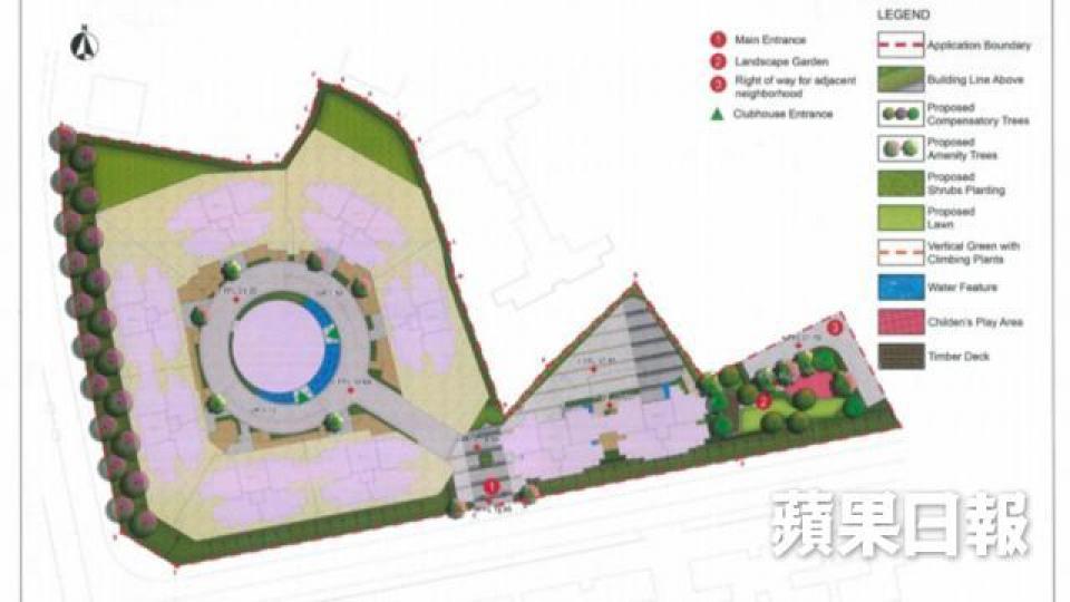 城規會文件所顯示的元朗唐人新村項目規劃圖。 城規會文件所顯示的元朗唐人新村項目規劃圖。