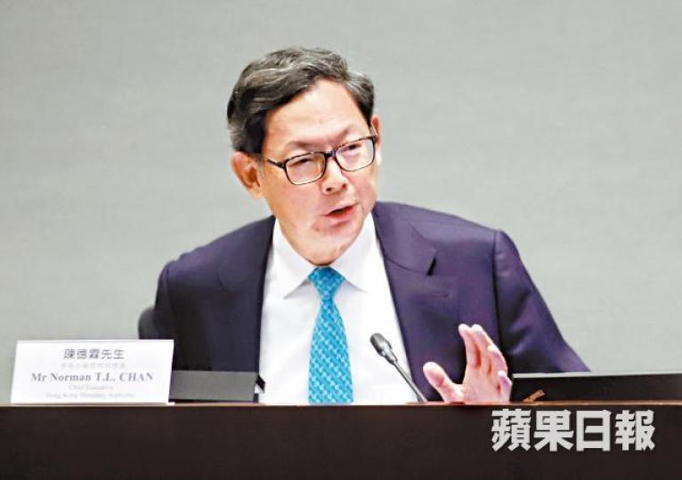 陳德霖指仍需時間觀察本港樓市是否已進入下行周期。譚德潤攝 陳德霖指仍需時間觀察本港樓市是否已進入下行周期。譚德潤攝