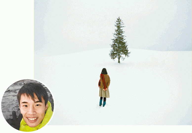 「千紅」(圓圖)擅闖美瑛私人農地拍攝雪景。互聯網 「千紅」(圓圖)擅闖美瑛私人農地拍攝雪景。互聯網