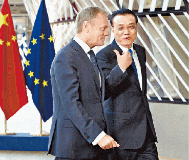 李克強(右)下月訪歐;左為歐洲理事會主席圖斯克。 李克強(右)下月訪歐;左為歐洲理事會主席圖斯克。