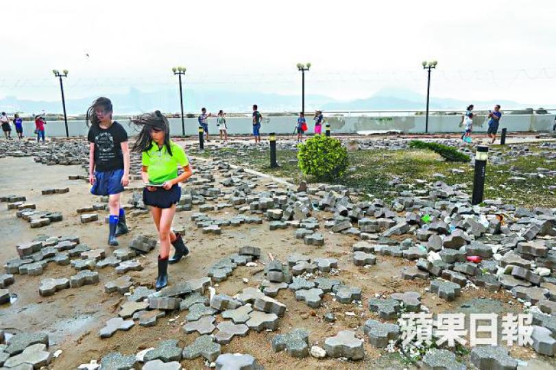 颱風「山竹」襲港後,重創杏花邨致磚頭遍野。資料圖片 颱風「山竹」襲港後,重創杏花邨致磚頭遍野。資料圖片