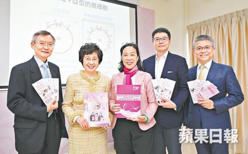 張淑儀醫生(左二)指,基因檢測技術可令約七成HR+型乳癌患者免除化療之苦。梁志永攝 張淑儀醫生(左二)指,基因檢測技術可令約七成HR+型乳癌患者免除化療之苦。梁志永攝