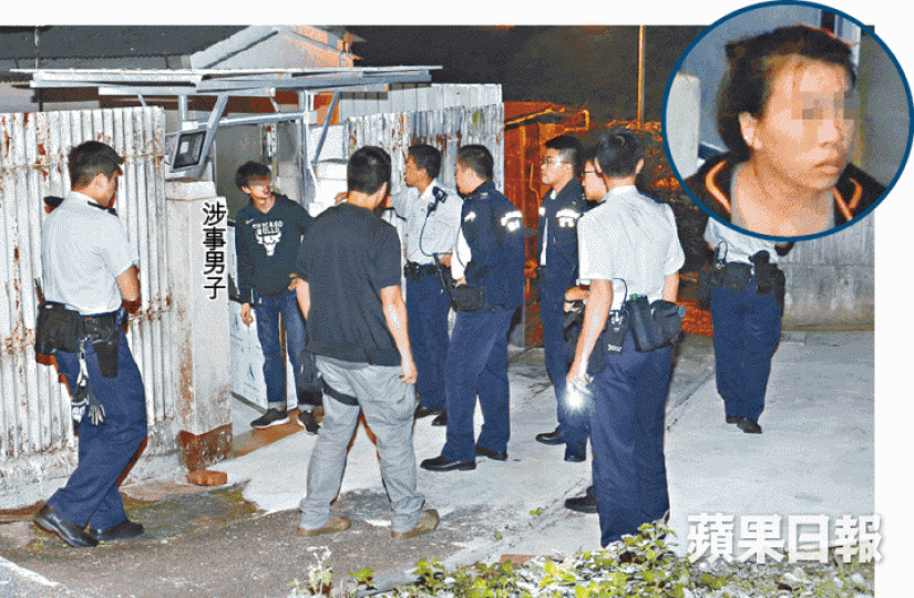 警員在沙田頭新村查問報假案男子,其妻(小圖)一臉愕然。黃江奇攝 警員在沙田頭新村查問報假案男子,其妻(小圖)一臉愕然。黃江奇攝
