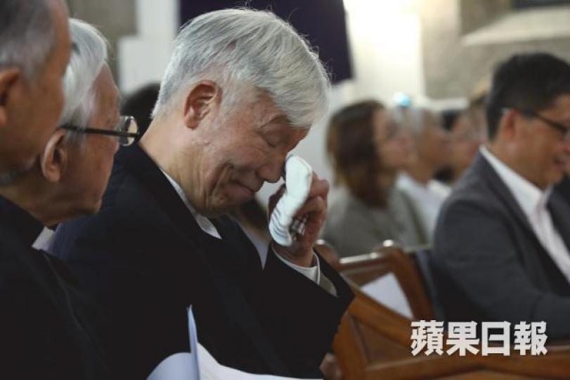 朱耀明在會上以正直、公義為題分享,其間多番哽咽。 朱耀明在會上以正直、公義為題分享,其間多番哽咽。